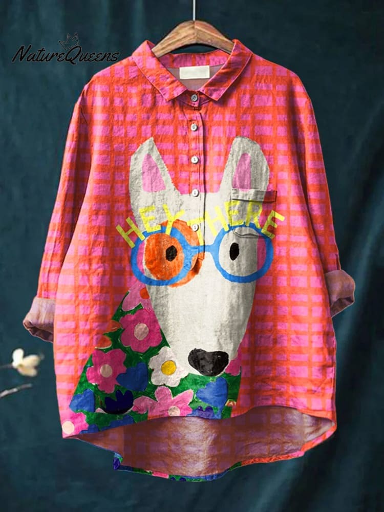 Women's Rabbit Art Print Casual Cotton And Linen Shirt