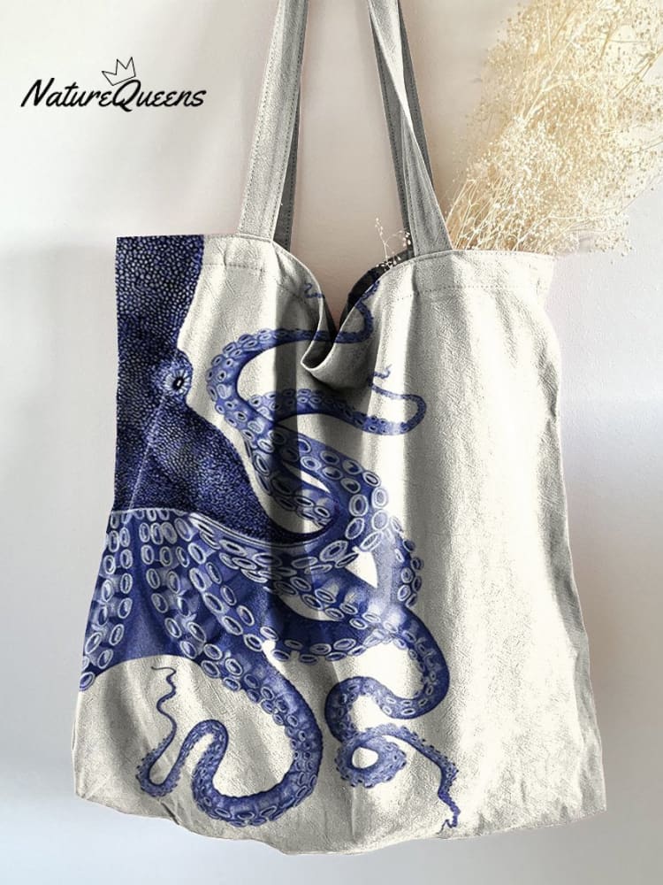 Vintage Deep Sea Octopus Tentacles Art Print Linen Tote Bag
