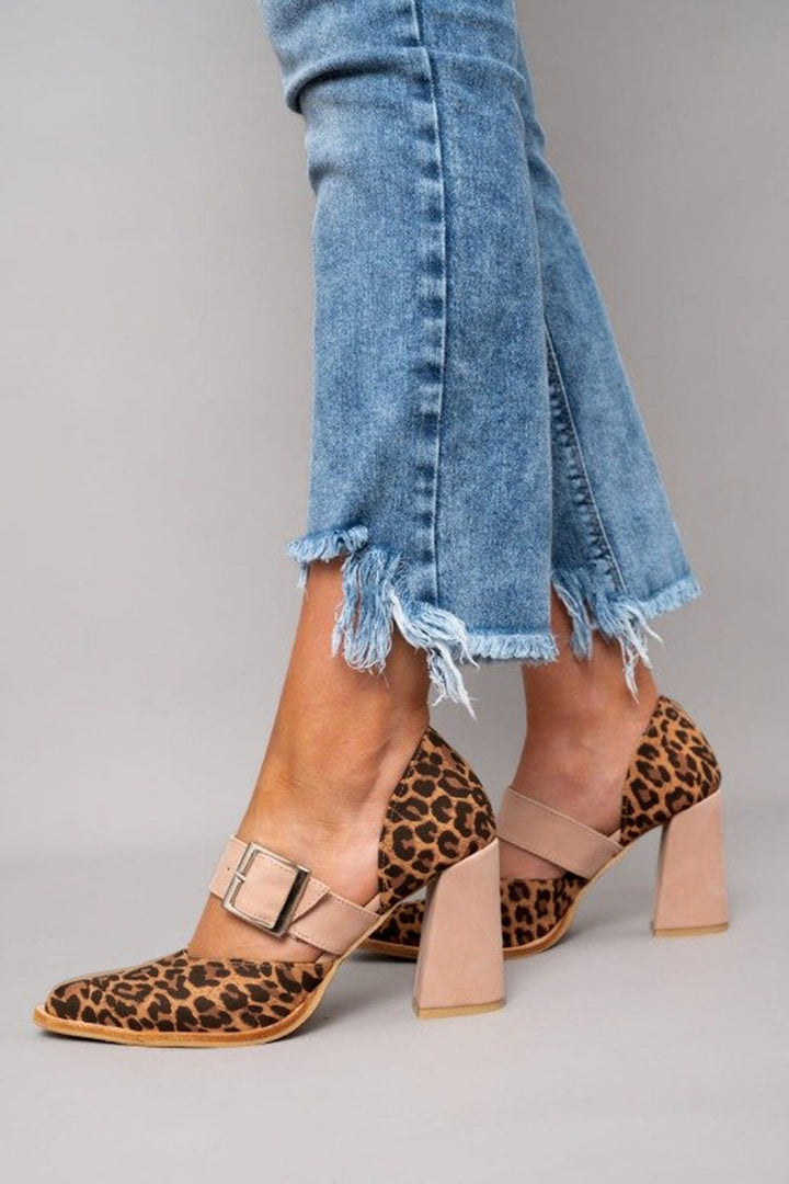 Selveta | Suede Sandals with Leopard Print and Sturdy Heel