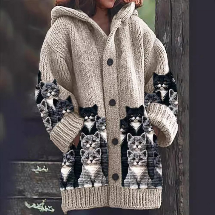 Jasmin - Cozy Knit Cardigan with Cat Motif