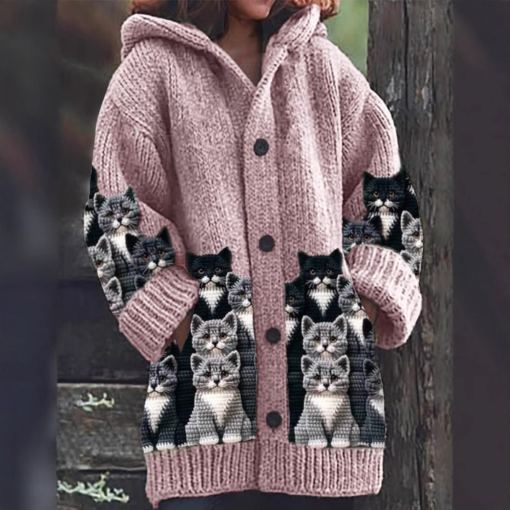 Jasmin - Cozy Knit Cardigan with Cat Motif
