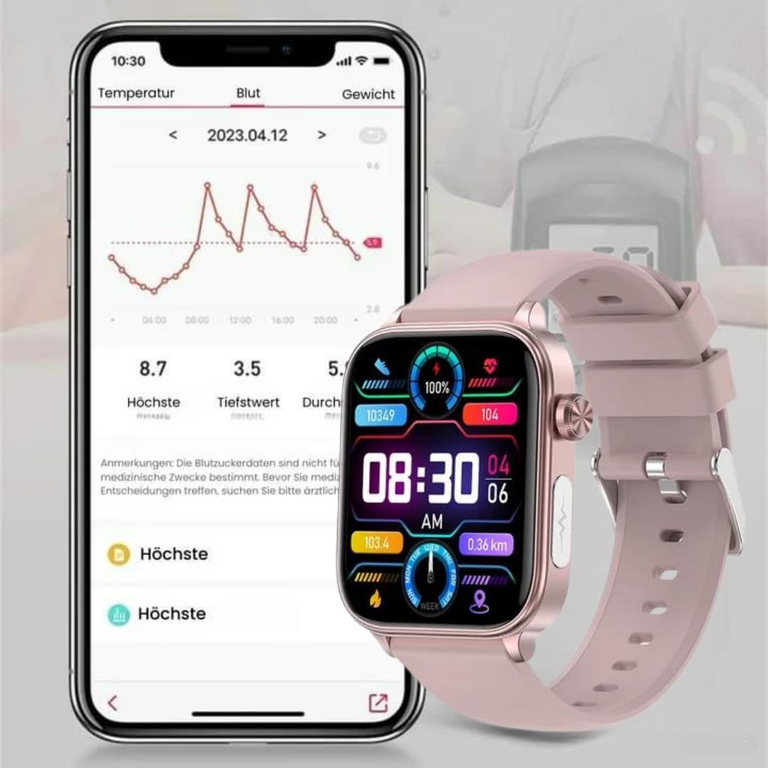 GlucoCare SOS Smartwatch for Men & Women with Blood Sugar Measurement