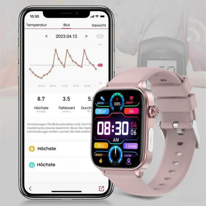GlucoCare SOS Smartwatch for Men & Women with Blood Sugar Measurement