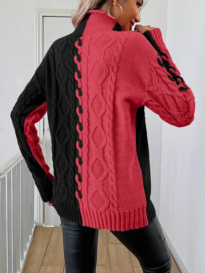 Leovia - Elegant Striped Sweater with High Neck