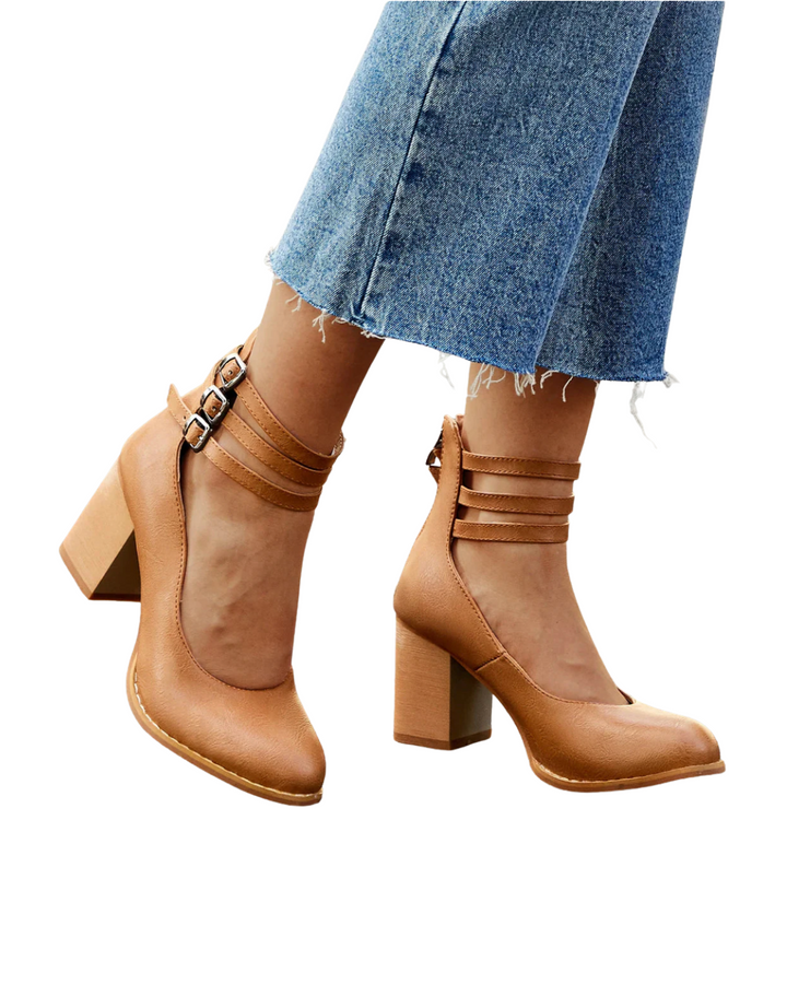 Casilda | Smooth Sandals with Ankle Strap and Thick Heel