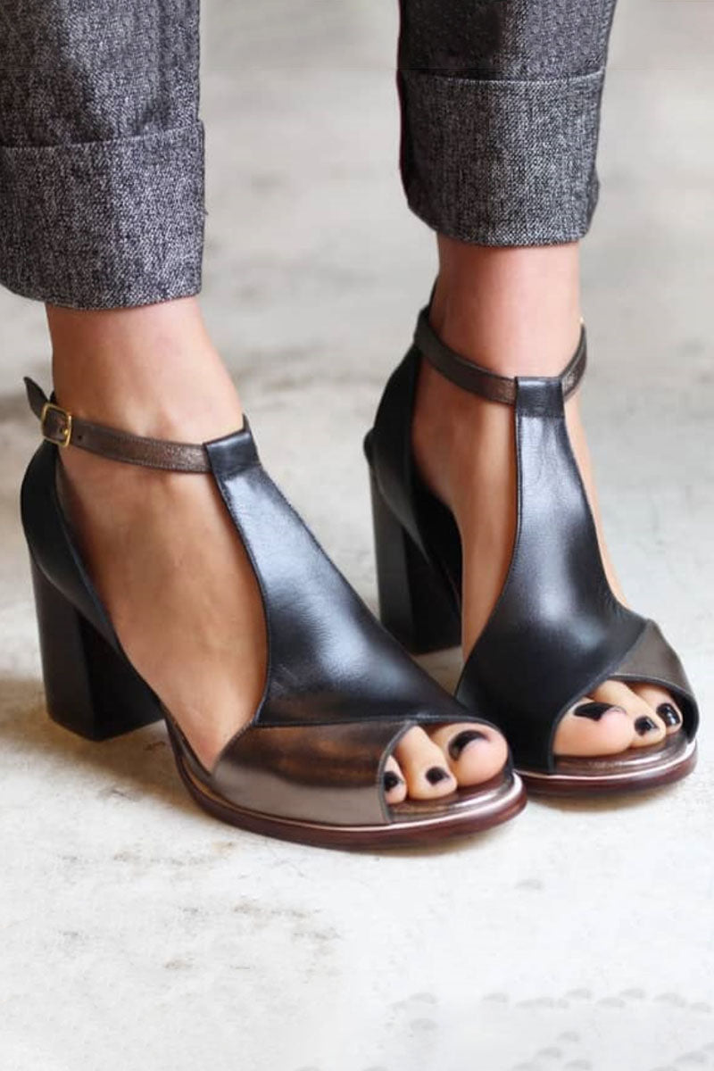 Nadaria | Black Peep-Toe Heeled Sandals in Patchwork Look