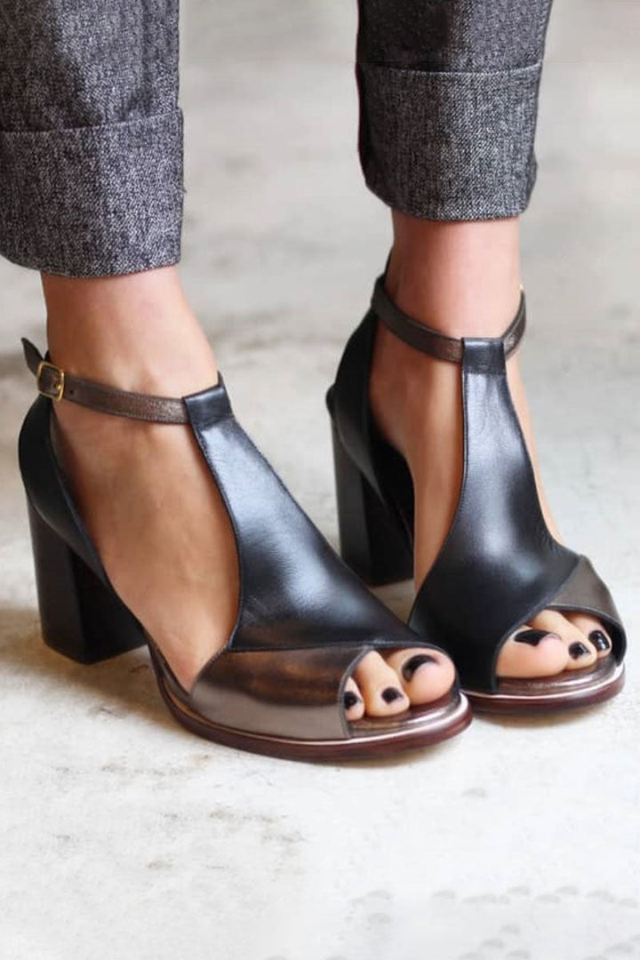 Nadaria | Black Peep-Toe Heeled Sandals in Patchwork Look