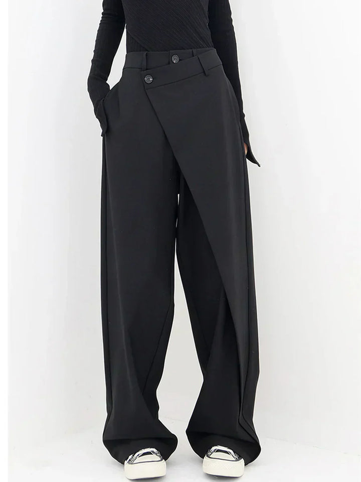 Leja - Wide Leg Layered Button Pants for Women