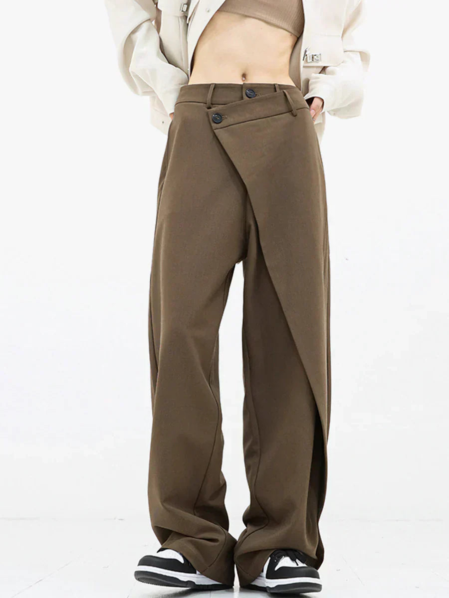 Leja - Wide Leg Layered Button Pants for Women