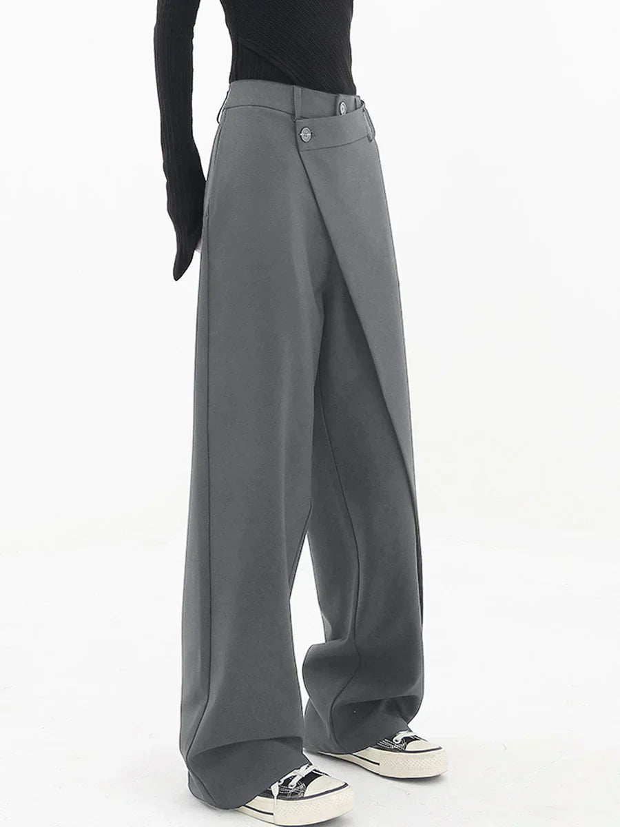 Leja - Wide Leg Layered Button Pants for Women