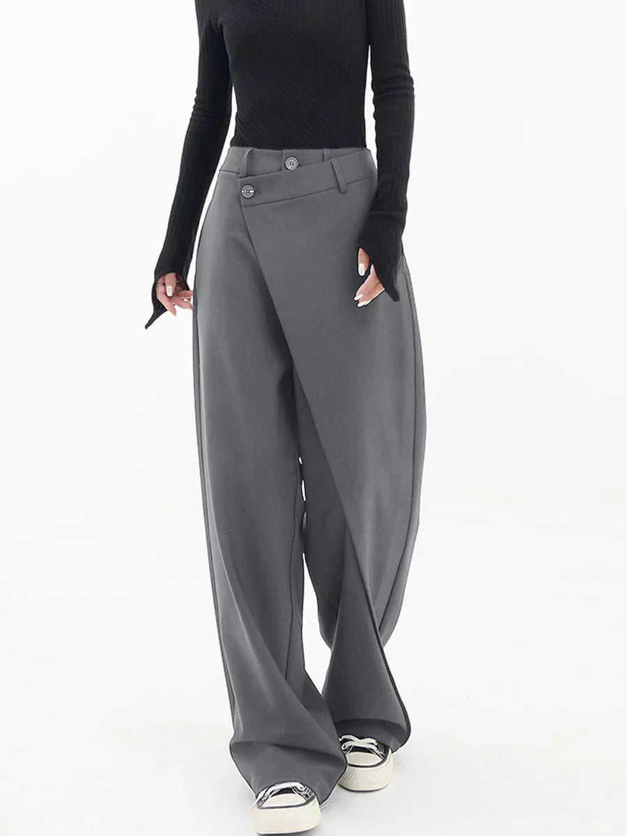 Leja - Wide Leg Layered Button Pants for Women