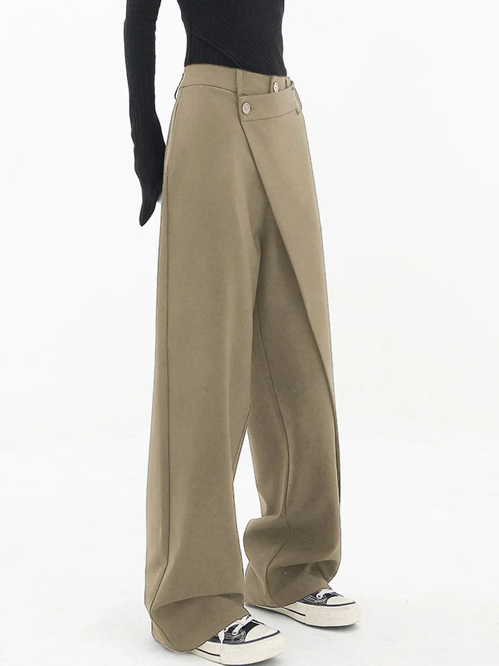 Leja - Wide Leg Layered Button Pants for Women