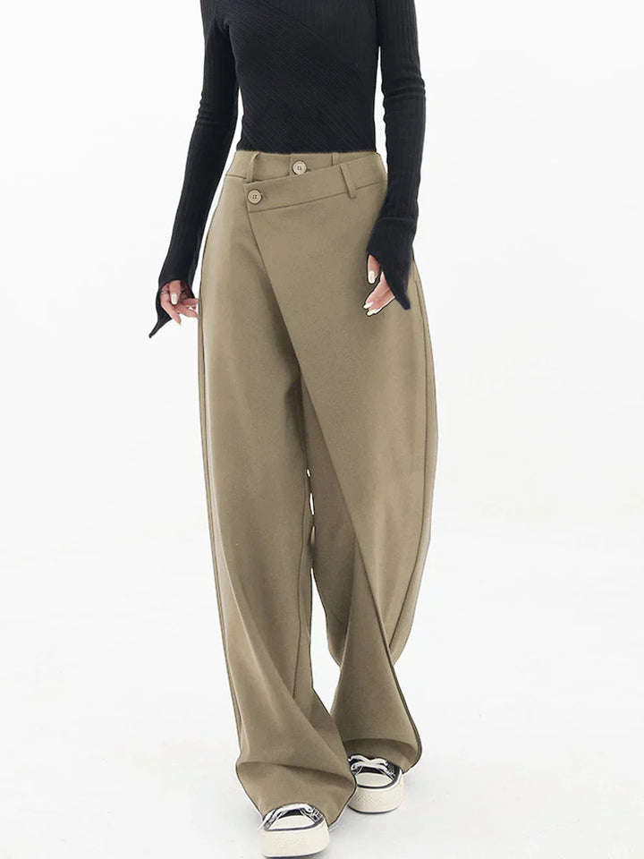 Leja - Wide Leg Layered Button Pants for Women