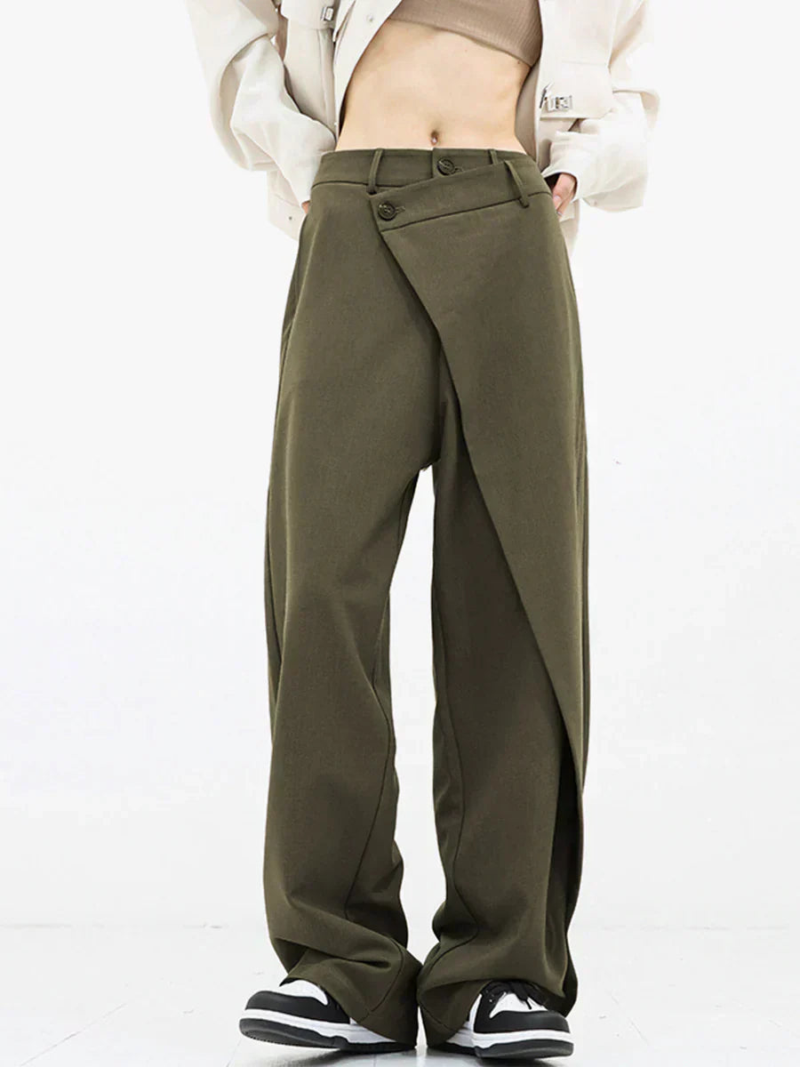 Leja - Wide Leg Layered Button Pants for Women