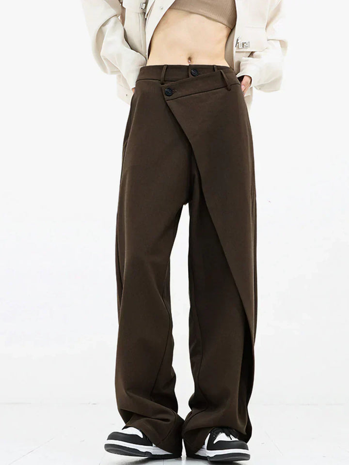 Leja - Wide Leg Layered Button Pants for Women