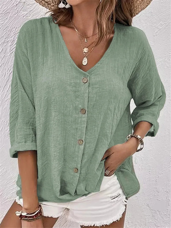 Fleur | Summer Linen Blouse with Fine Button Closure