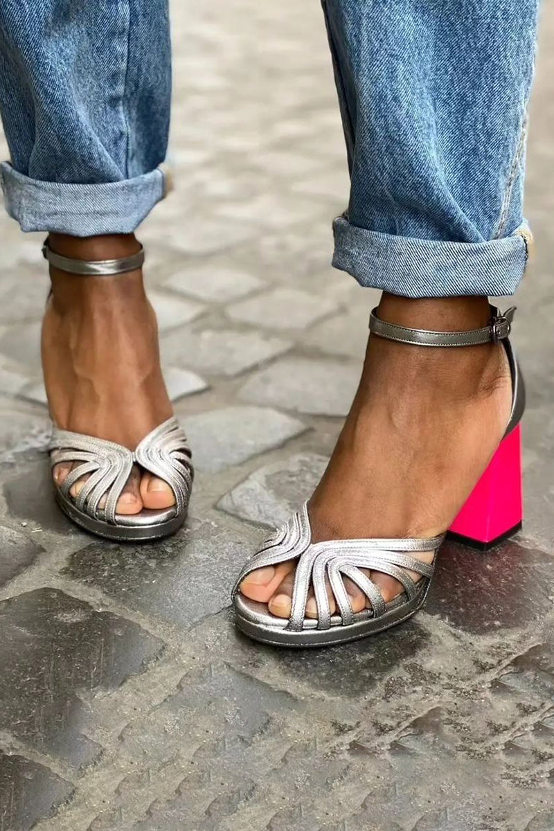 Seraphina | Shiny Sandals with Thick Heel and Elegant Buckle