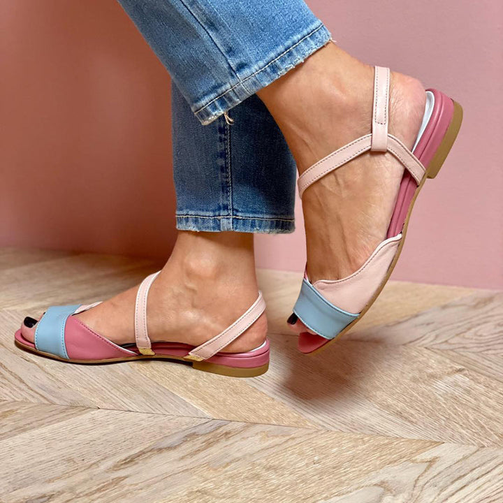 Roselina | Asymmetrical Sandals in Pink with Color-Blocking Style