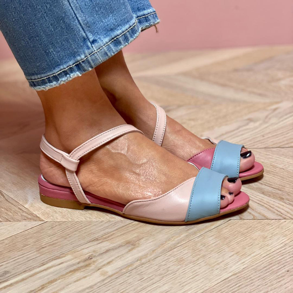 Roselina | Asymmetrical Sandals in Pink with Color-Blocking Style