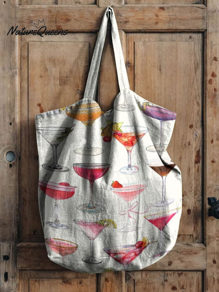 Colorful Summer Holiday Cocktail Decorative Pattern Linen Tote Bag
