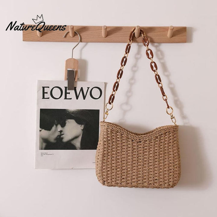 Beach Vacation Western Fashion Solid Color Single Shoulder Straw Bag