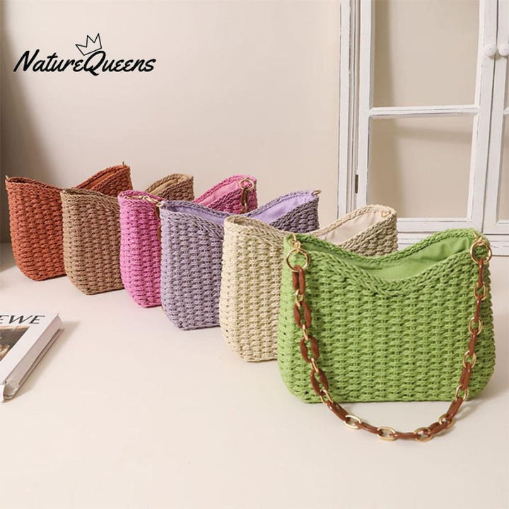 Beach Vacation Western Fashion Solid Color Single Shoulder Straw Bag