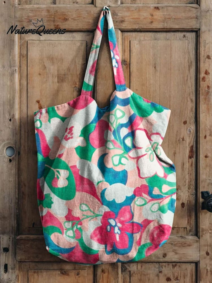 Cute Vintage Floral Print Linen Tote Bag