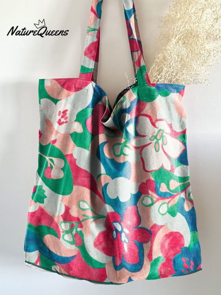 Cute Vintage Floral Print Linen Tote Bag