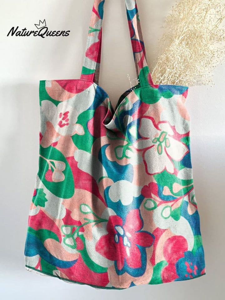 Cute Vintage Floral Print Linen Tote Bag