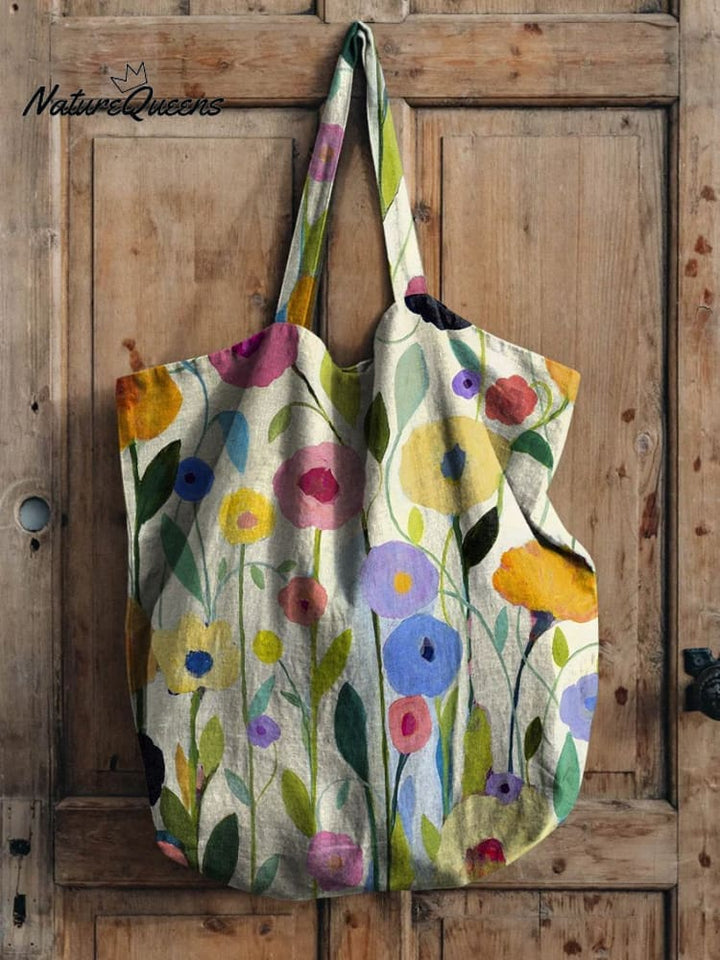 Oil Painting Spring Field Art Printed Linen Tote Bag
