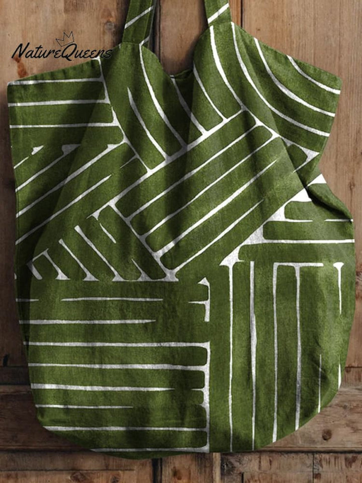 Simple Geometric Pattern Printed Linen Tote Bag