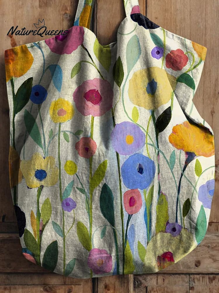 Oil Painting Spring Field Art Printed Linen Tote Bag
