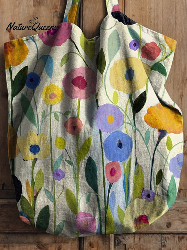 Oil Painting Spring Field Art Printed Linen Tote Bag