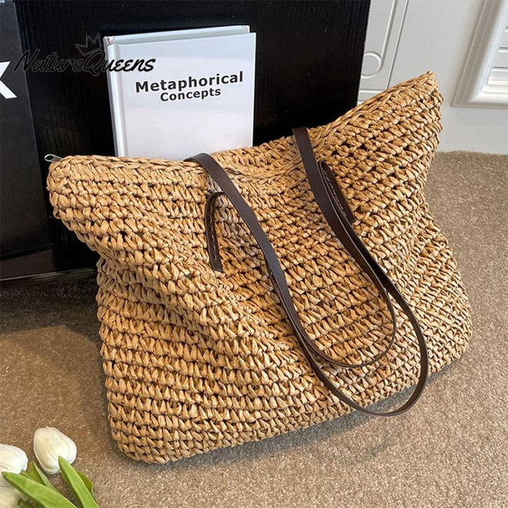 Beach Vacation Western Fashion Large Capacity Shoulder Tote Straw Bag