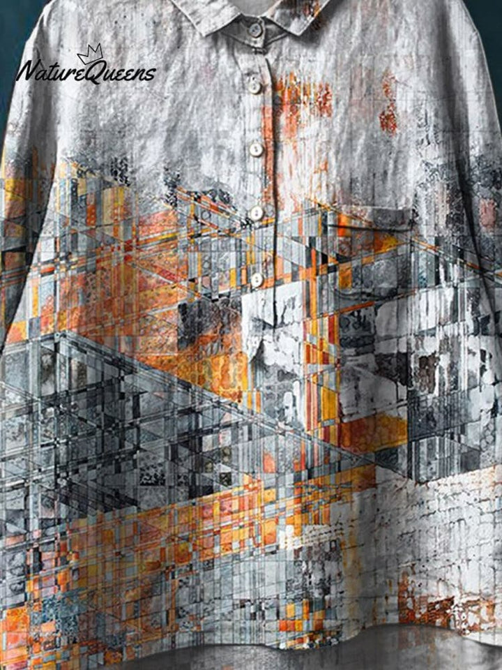 Vintage Abstract Painting Art Print Casual Cotton And Linen Shirt
