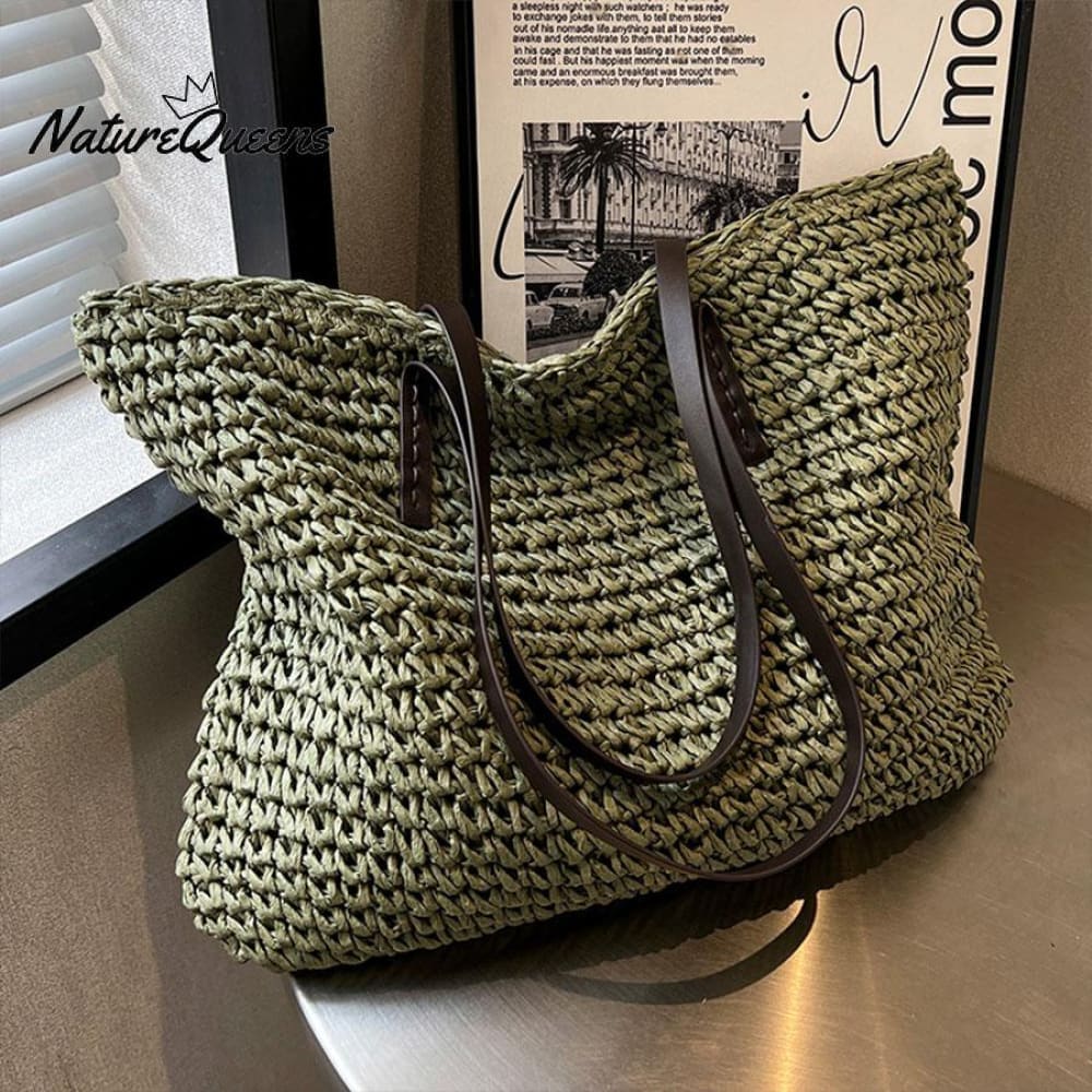 Beach Vacation Western Fashion Large Capacity Shoulder Tote Straw Bag