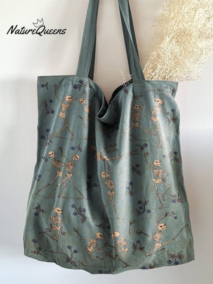 Weird Romantic Skull Pas De Deux Decorative Pattern Linen Tote Bag