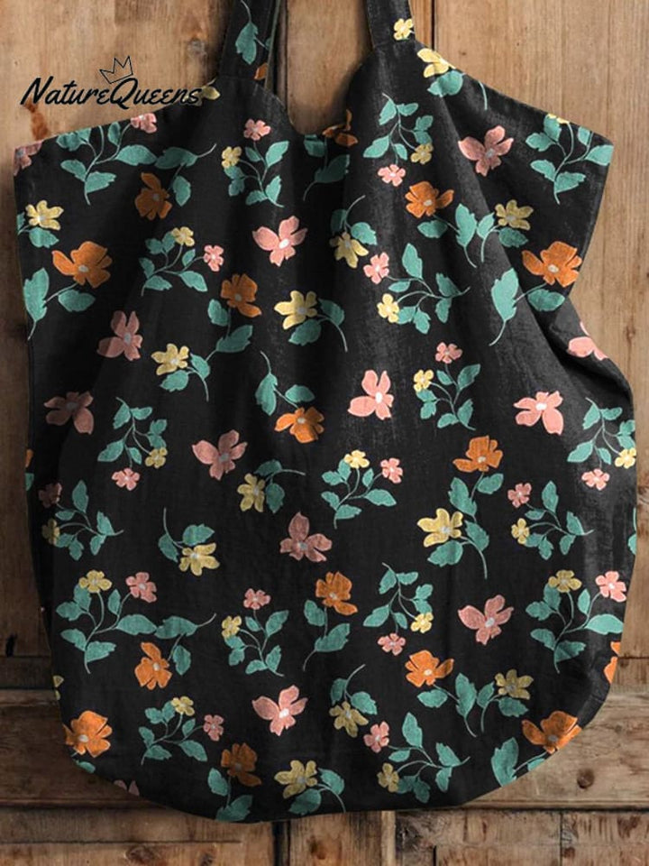 Sweet Summer Floral Pattern Printed Linen Tote Bag