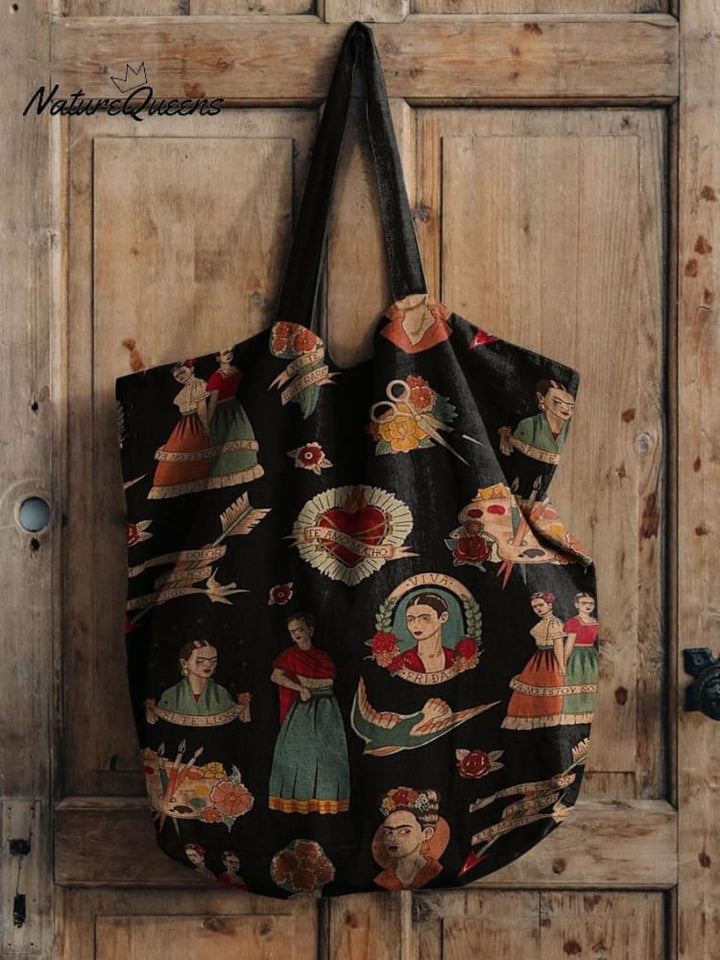 Artist Frida Decorative Patterns Casual Linen Tote Bag