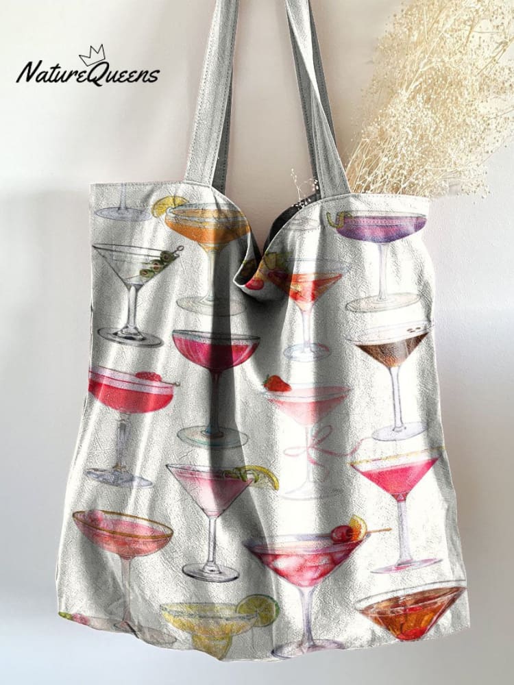 Colorful Summer Holiday Cocktail Decorative Pattern Linen Tote Bag