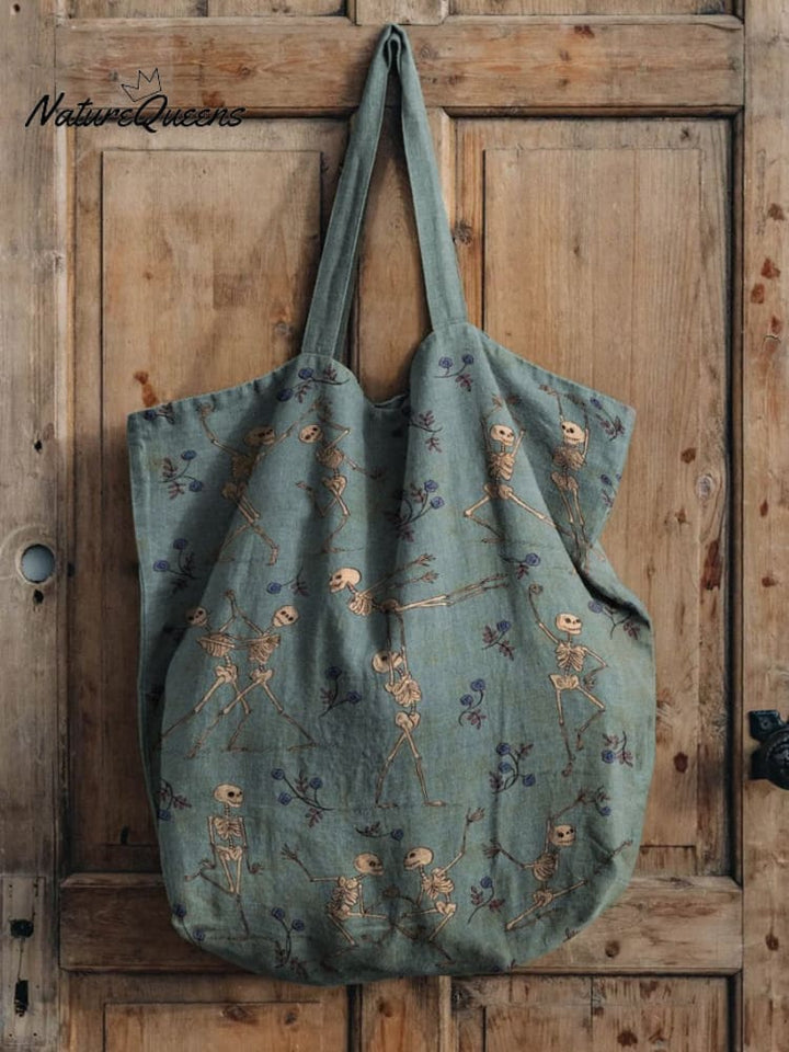 Weird Romantic Skull Pas De Deux Decorative Pattern Linen Tote Bag
