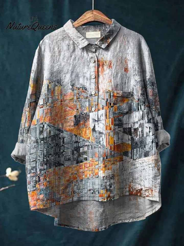 Vintage Abstract Painting Art Print Casual Cotton And Linen Shirt