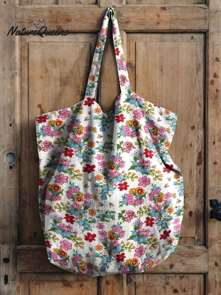 Cute Vintage Bouquet Print Linen Tote Bag