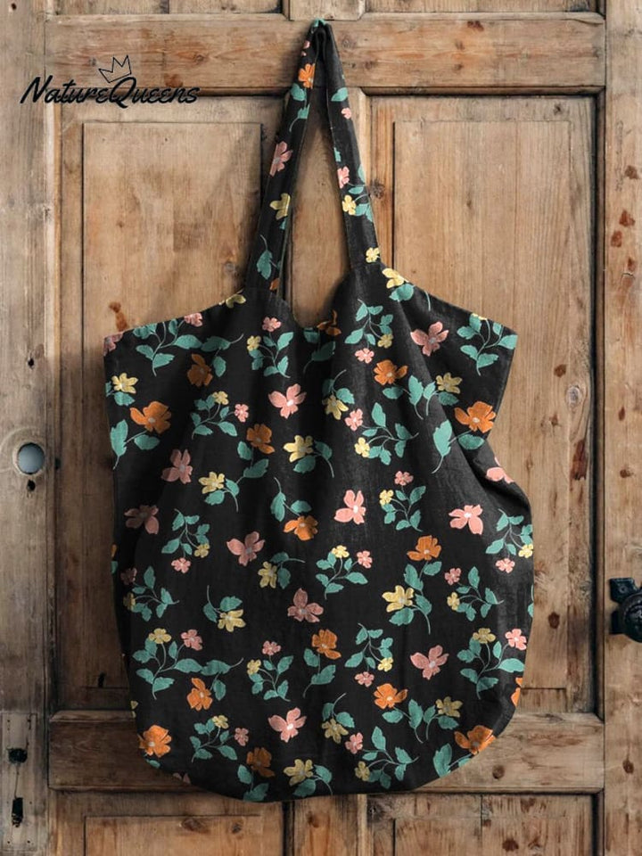 Sweet Summer Floral Pattern Printed Linen Tote Bag