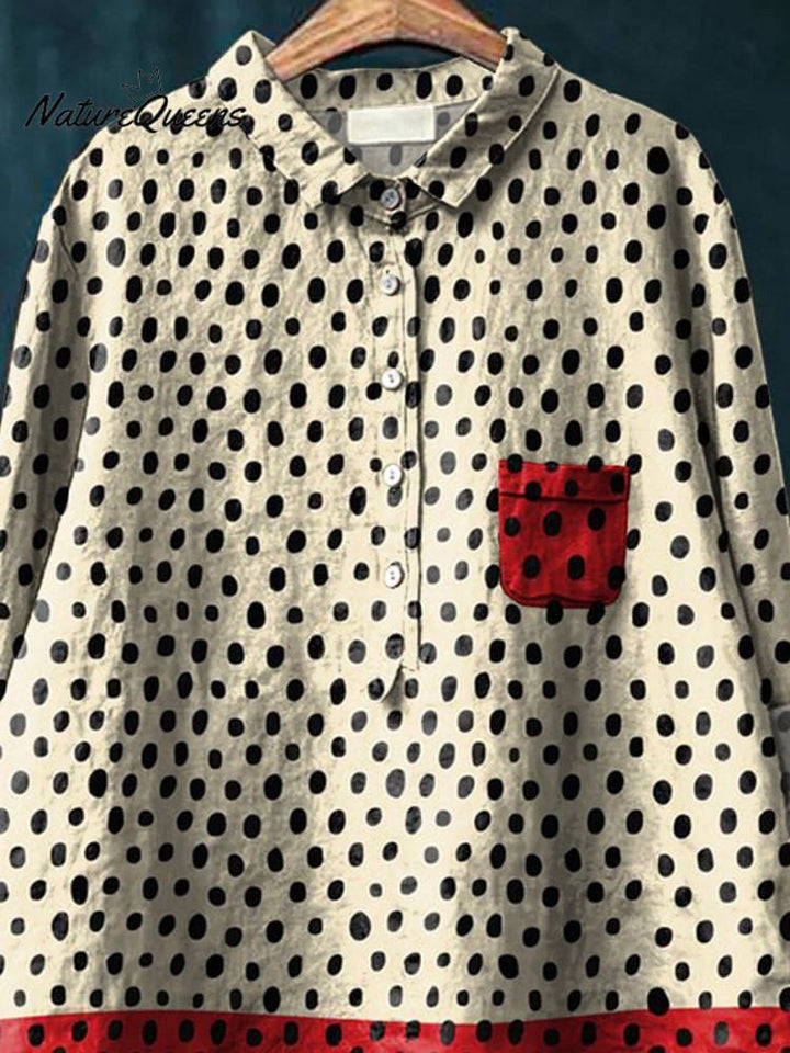 Abstract Dot Art Printed Women's Casual Cotton And Linen Shirt