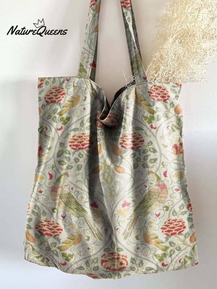 Cute Vintage Bird Floral Print Linen Tote Bag