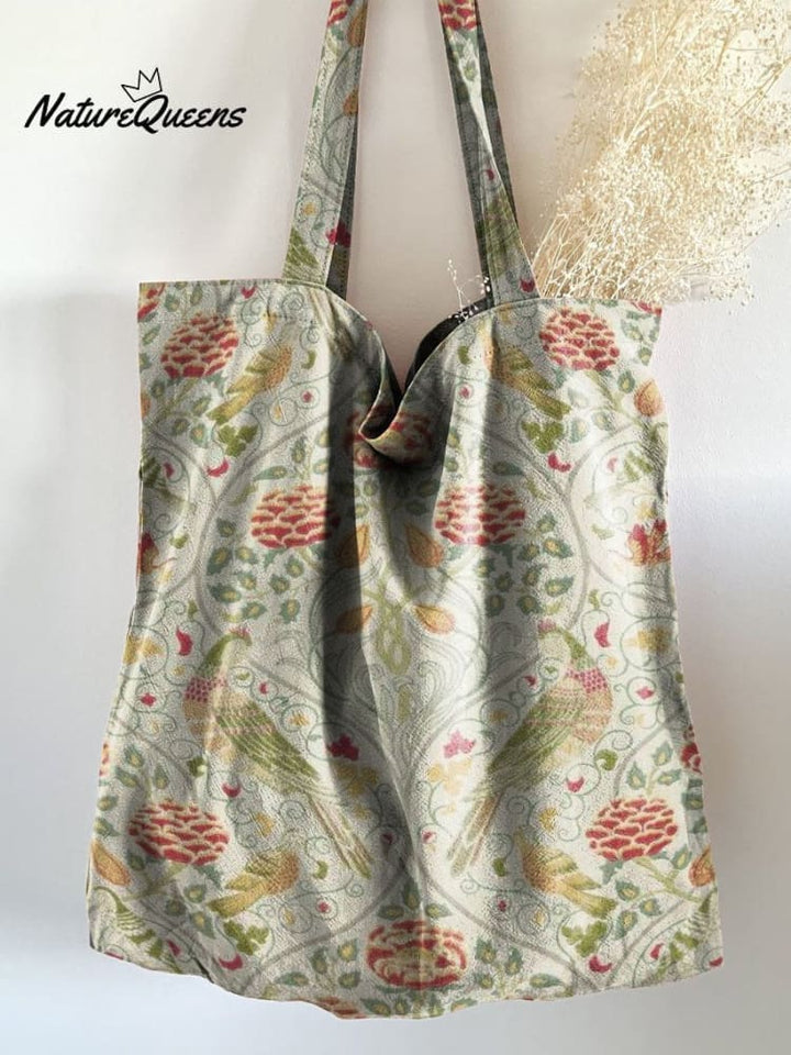 Cute Vintage Bird Floral Print Linen Tote Bag