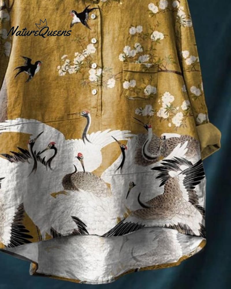 Women's Japanese Art Art Print Casual Cotton And Linen Shirt